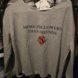 Gray Long Sleeve Shirt with Rose Graphic